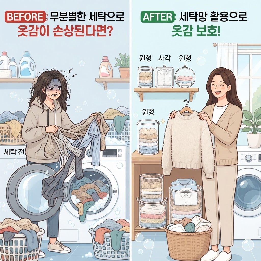 세탁망 사용의 이익을 보여주는 인포그라픽