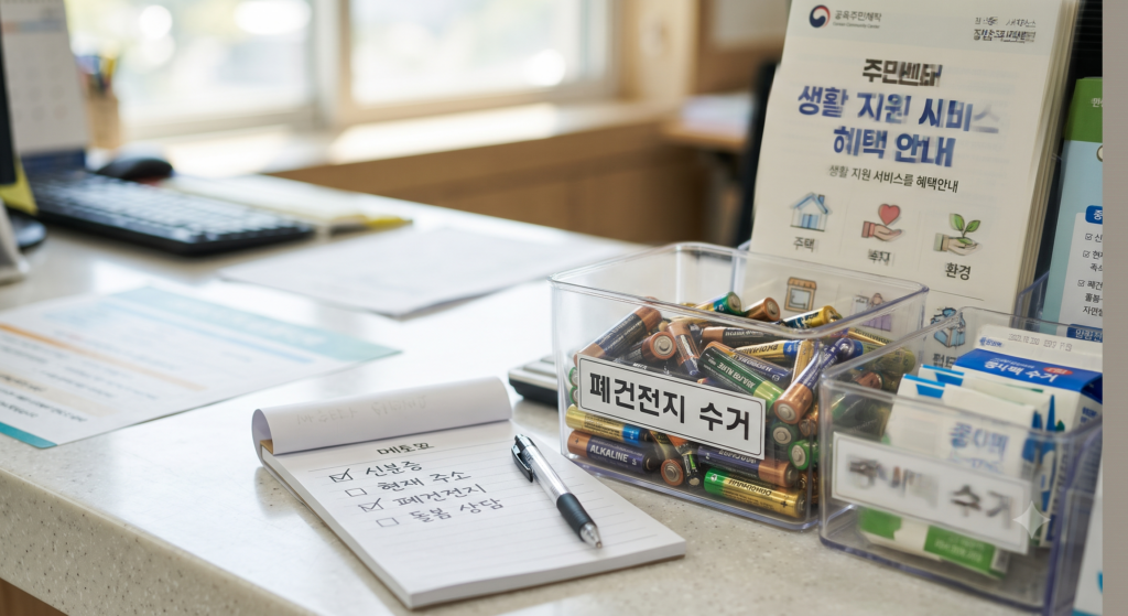 주민센터 생활지원서비스를 신청할때 필요한 것을 보여주는 인포그래프